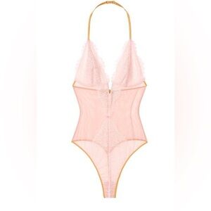 VS very sexy V wire angel lace sheer gold pink tong teddy